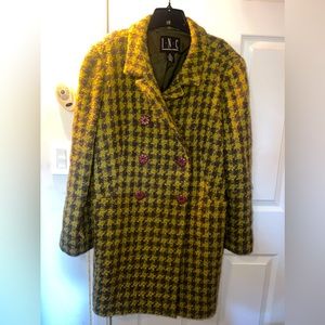 INC Green double breasted checkered overcoat